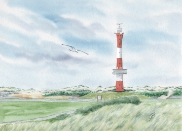 Poster DIN-A4 Aquarell Maritim Kunst Druck Kunstdruck Nordsee Neuer Leuchtturm Wangerooge - WG2